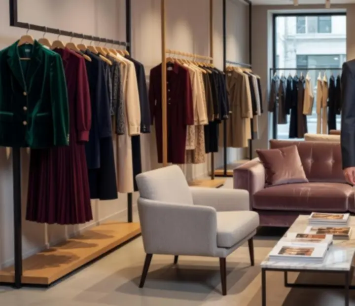Modelka w kolekcji NAXSOL ENTERPRISES LTD na tle butikowego wnętrza